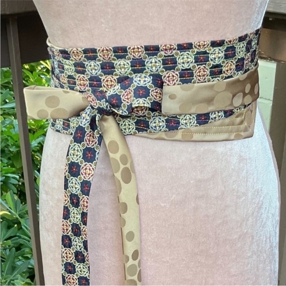 Obi Japanese style Wrap belt handcrafted silk ties upcycled department tile NFS - Picture 7 of 16